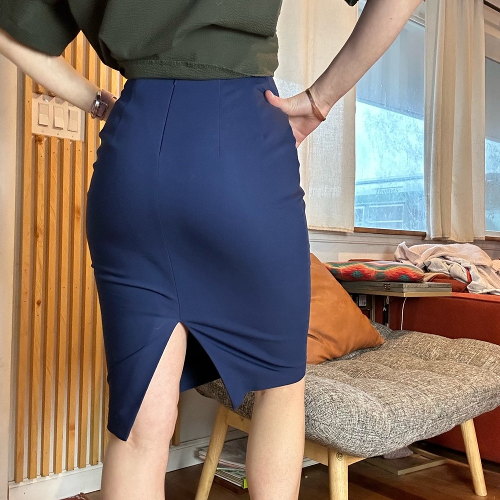 Express Dark Blue Navy Blue Pencil Skirt High Waisted with leg slit in back